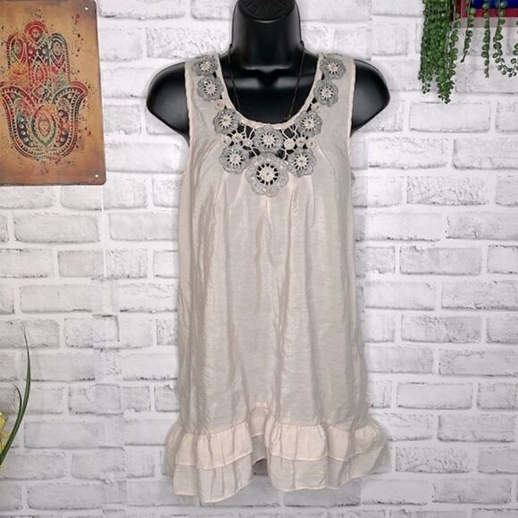 Love Stitch Ruffled Boho Hippie Crochet Beaded Tank Top Shirt Size Small - Picture 4 of 8
